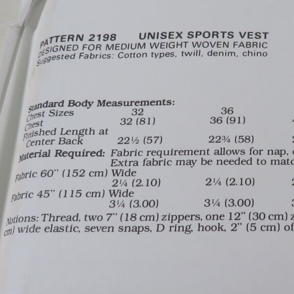 Kwik Sew 2198 SPORTS VEST unisex lots of pockets UNCUT Clothing pattern - Picture 4 of 5